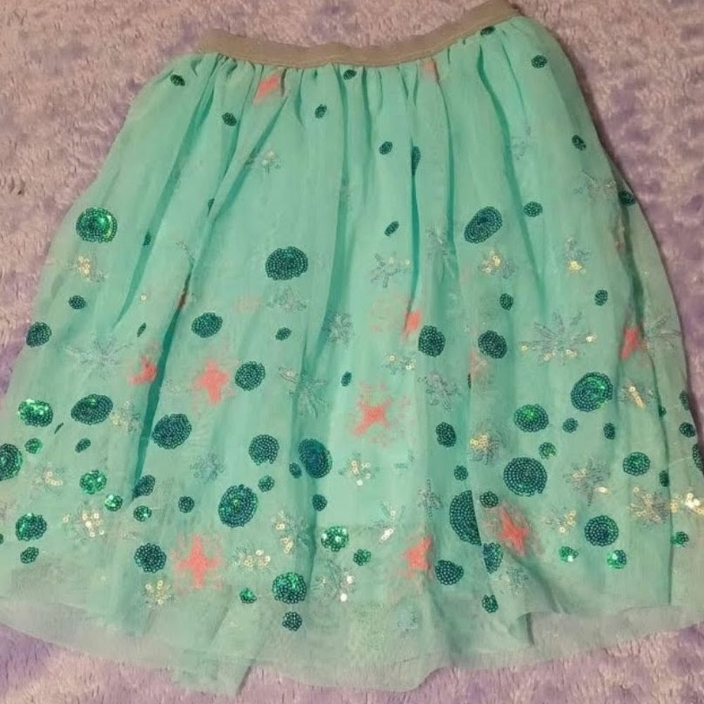 Cat & Jack Aqua Green Sequin Starfish Mermaid Layered Tulle Skirt Girls Medium